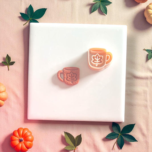 Cut and cutter side by side showing maple leaf mug