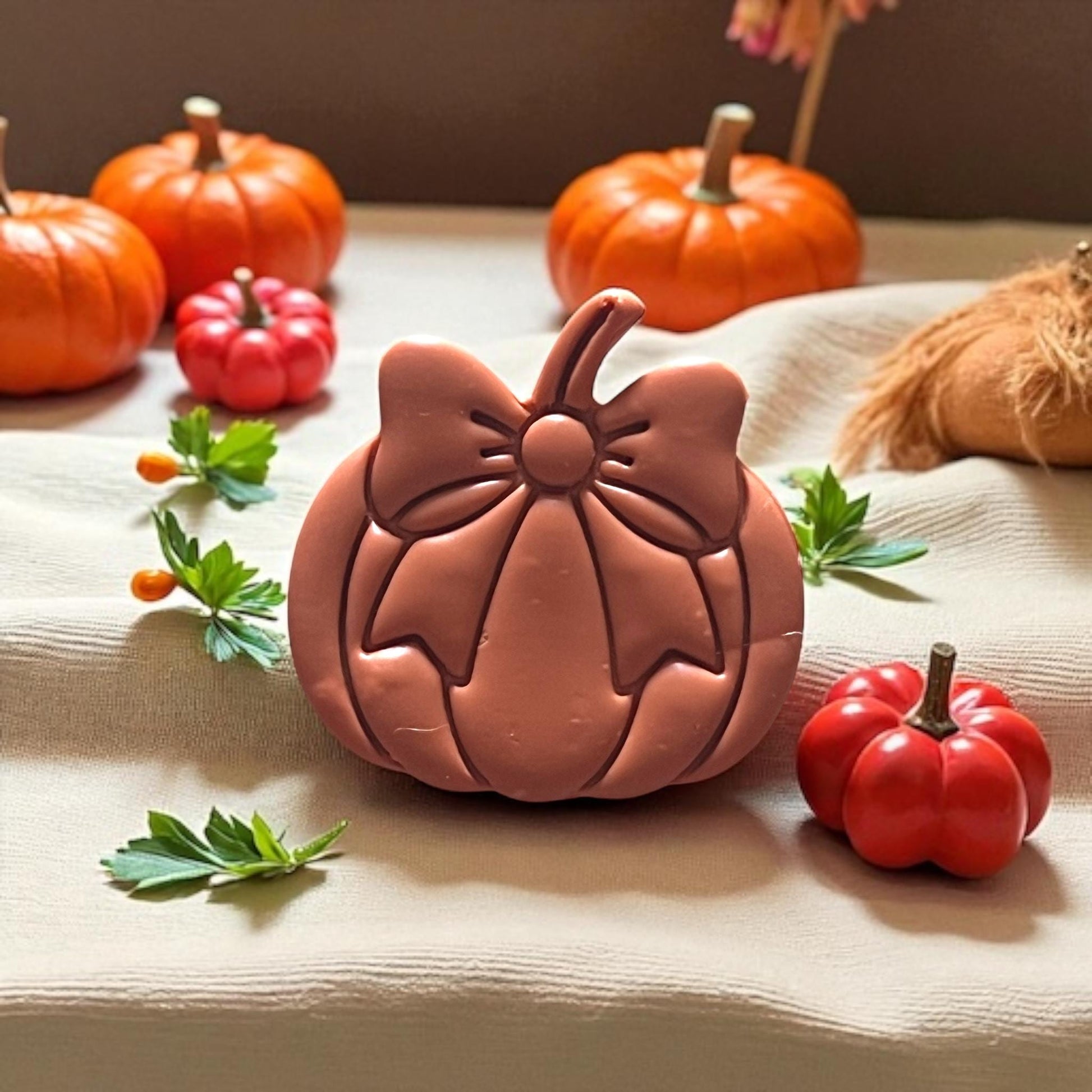 Pumpkin earring clay impression with decor