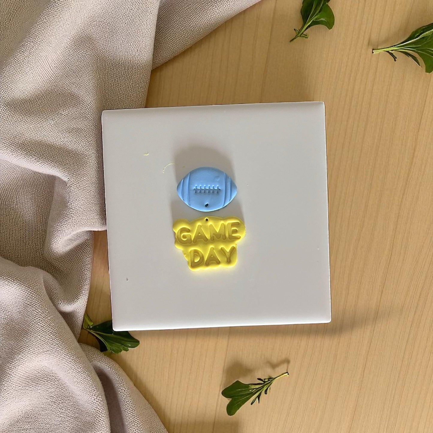 Yellow Game Day and blue football clay impressions for earrings