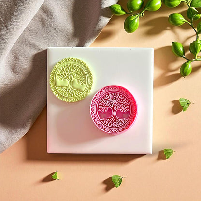 Pink Tree of Life clay cutter showing intricate circular pattern
