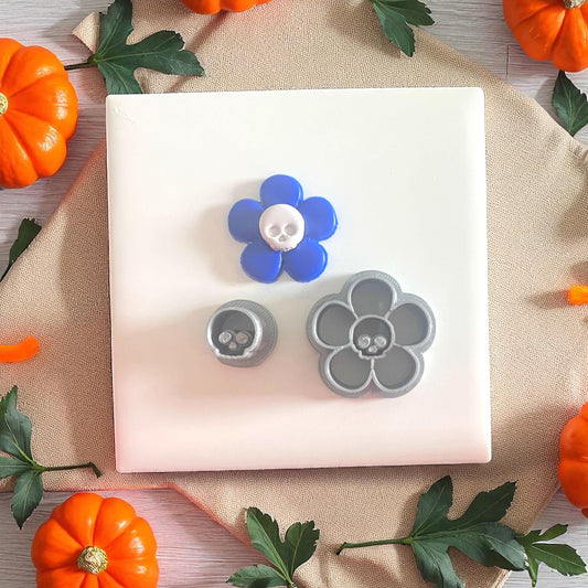 Skull flower clay shape with both cutter parts displayed