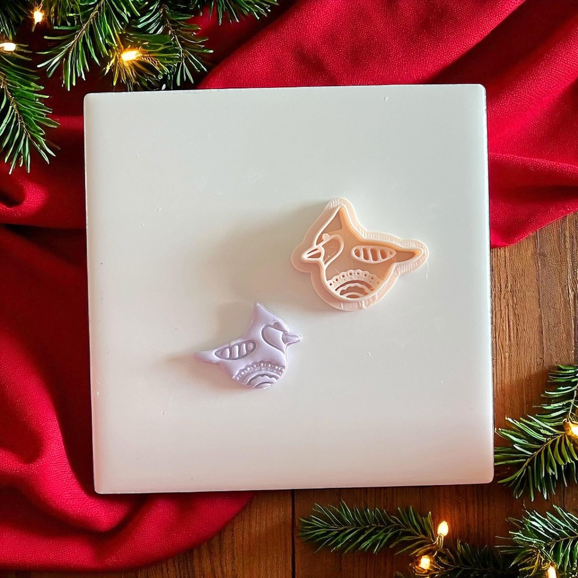 Large cardinal polymer clay stamp with Christmas theme