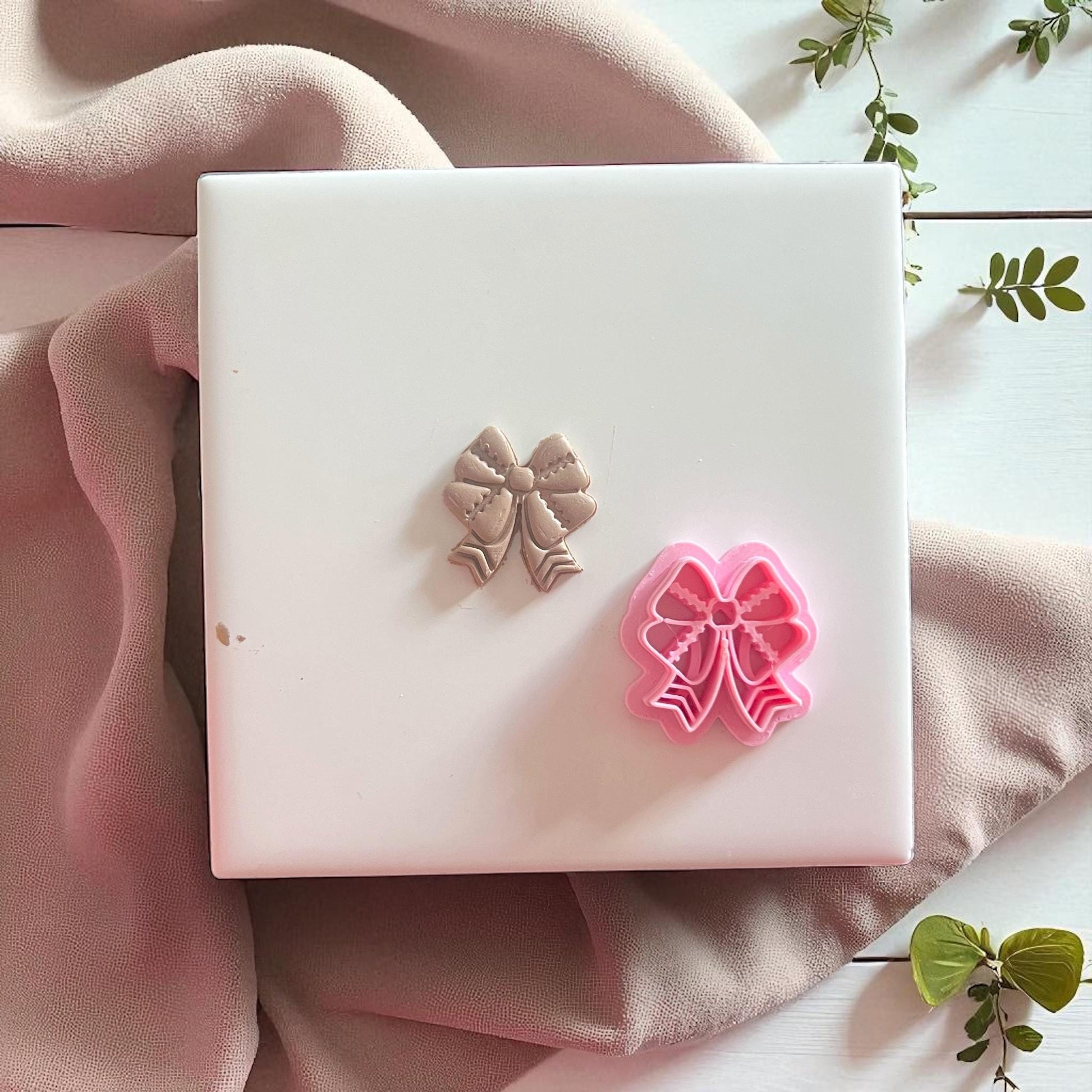 Large football bow clay stamp with sports ribbon details