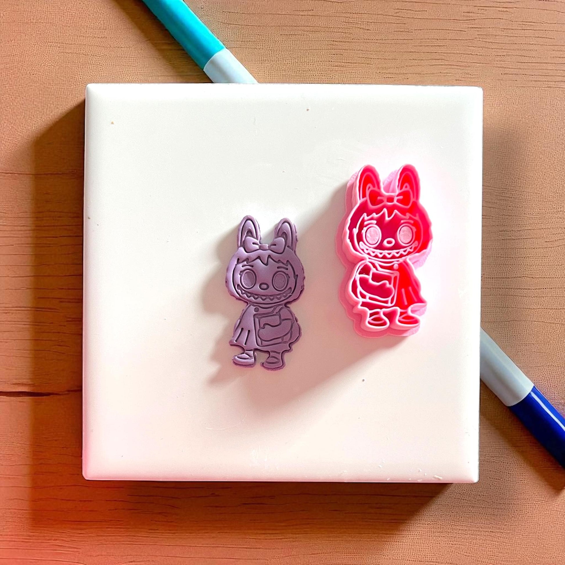 Gray and pink monster girl polymer clay cutters