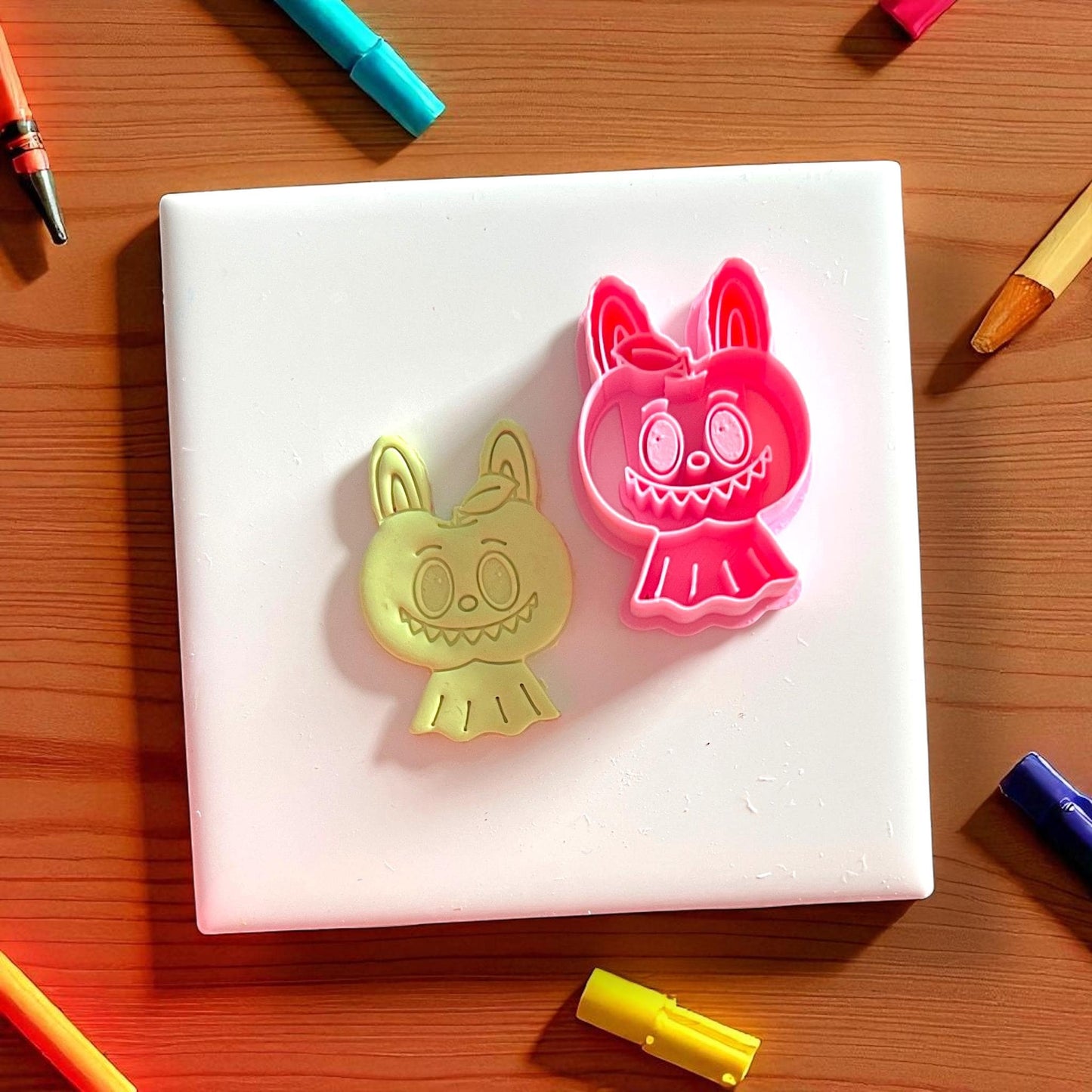 Scary apple monster polymer clay cutter with matching clay cutout