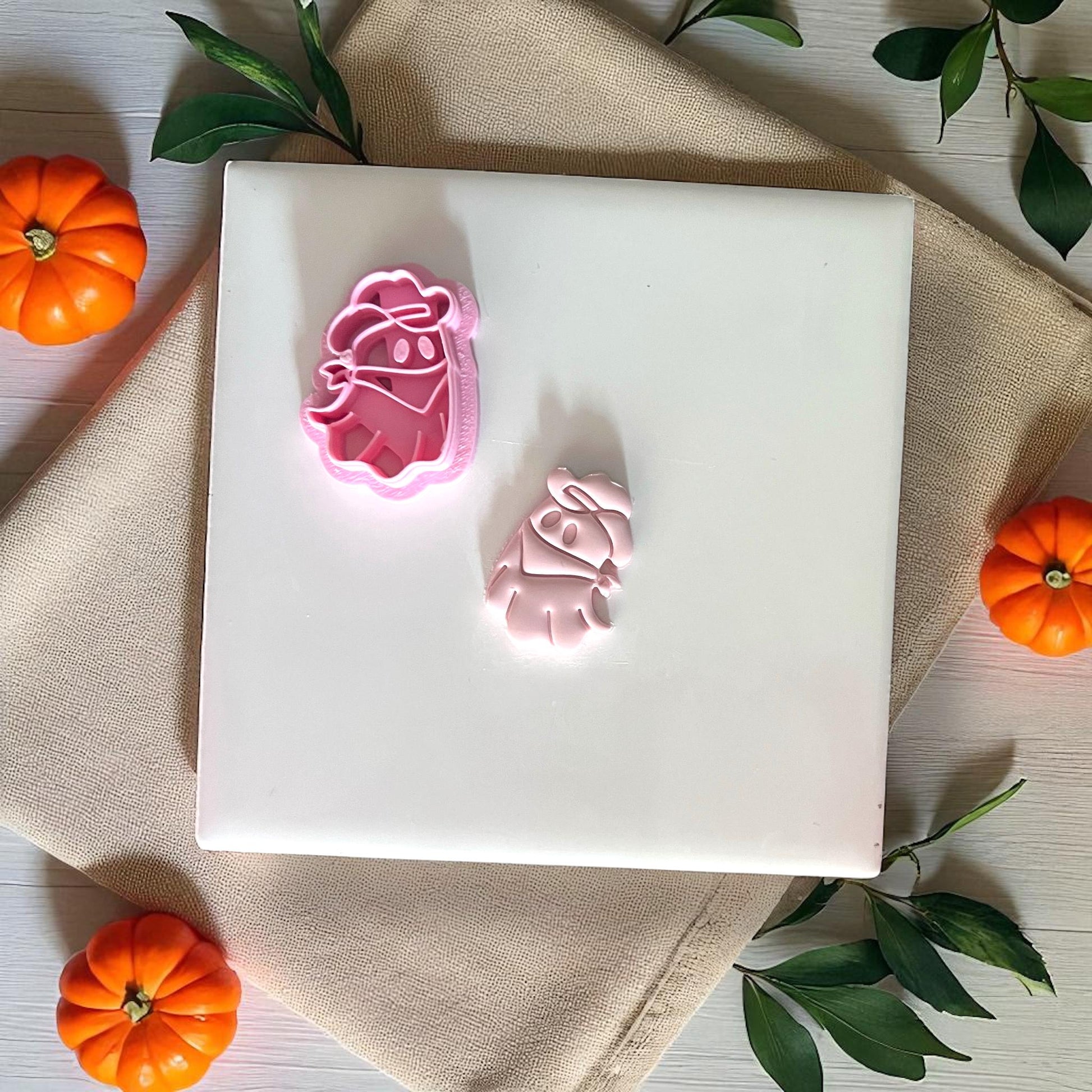 Pink cowboy ghost cutter with clay impression