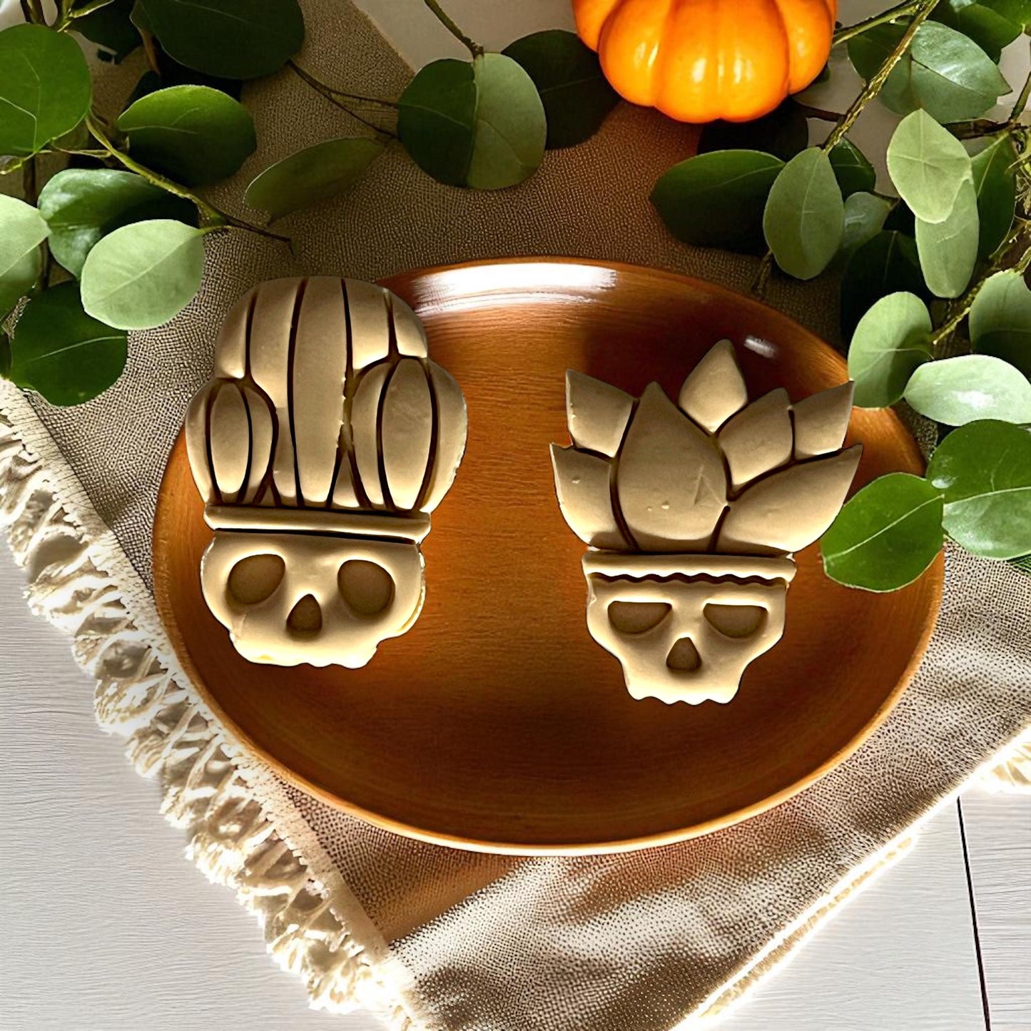 Succulent Skull Planter Clay Cutter – Halloween Polymer Clay Cutter with Cactus and Skull Pot