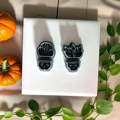 Skull planter cactus and succulent clay cutters with pumpkins