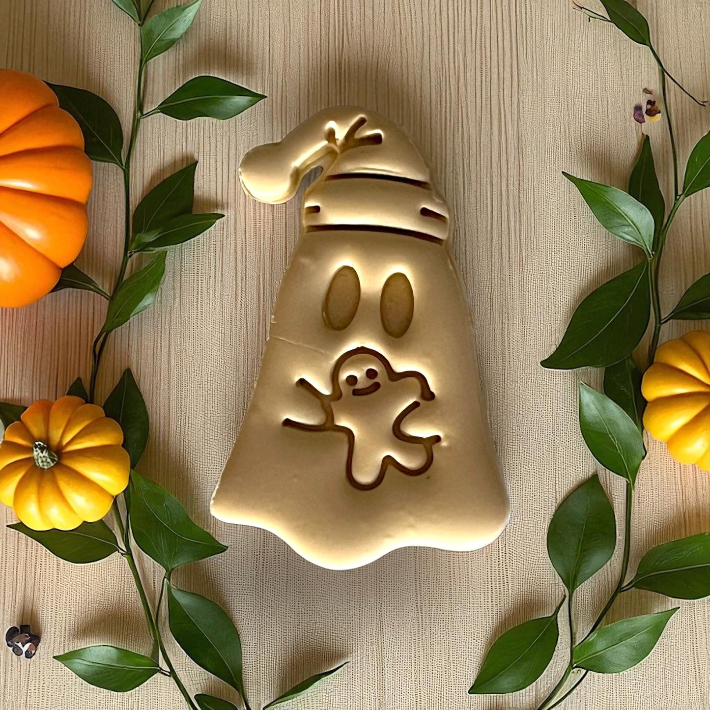 Large sleepy ghost clay design with teddy bear detail