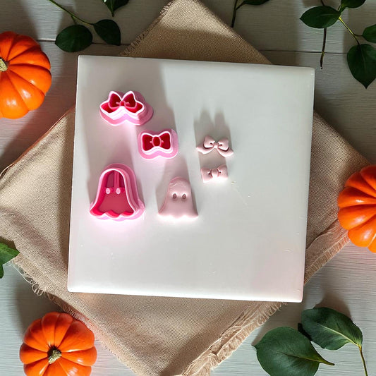 Ghost and bows with pink cutters and impressions