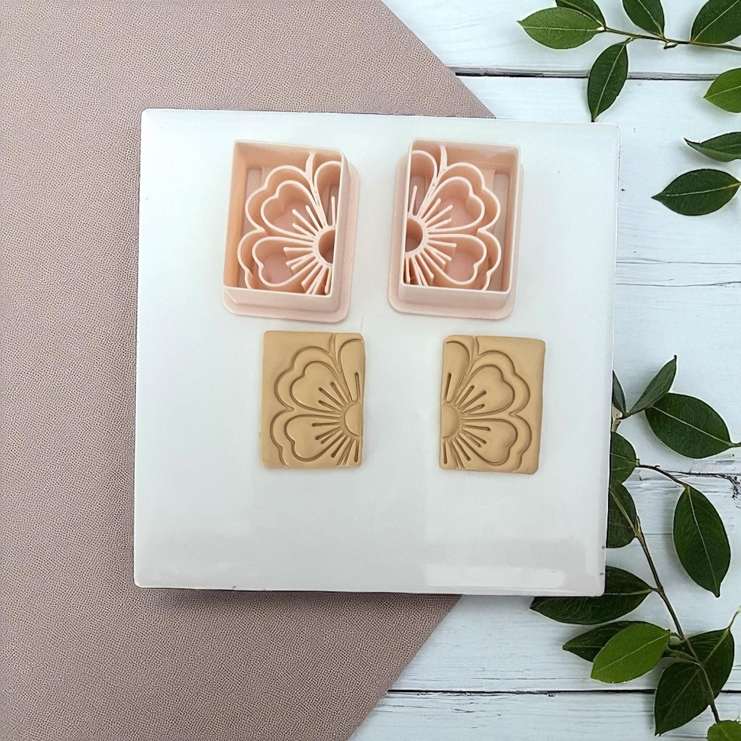 Rectangular clay cutters with flower imprint design