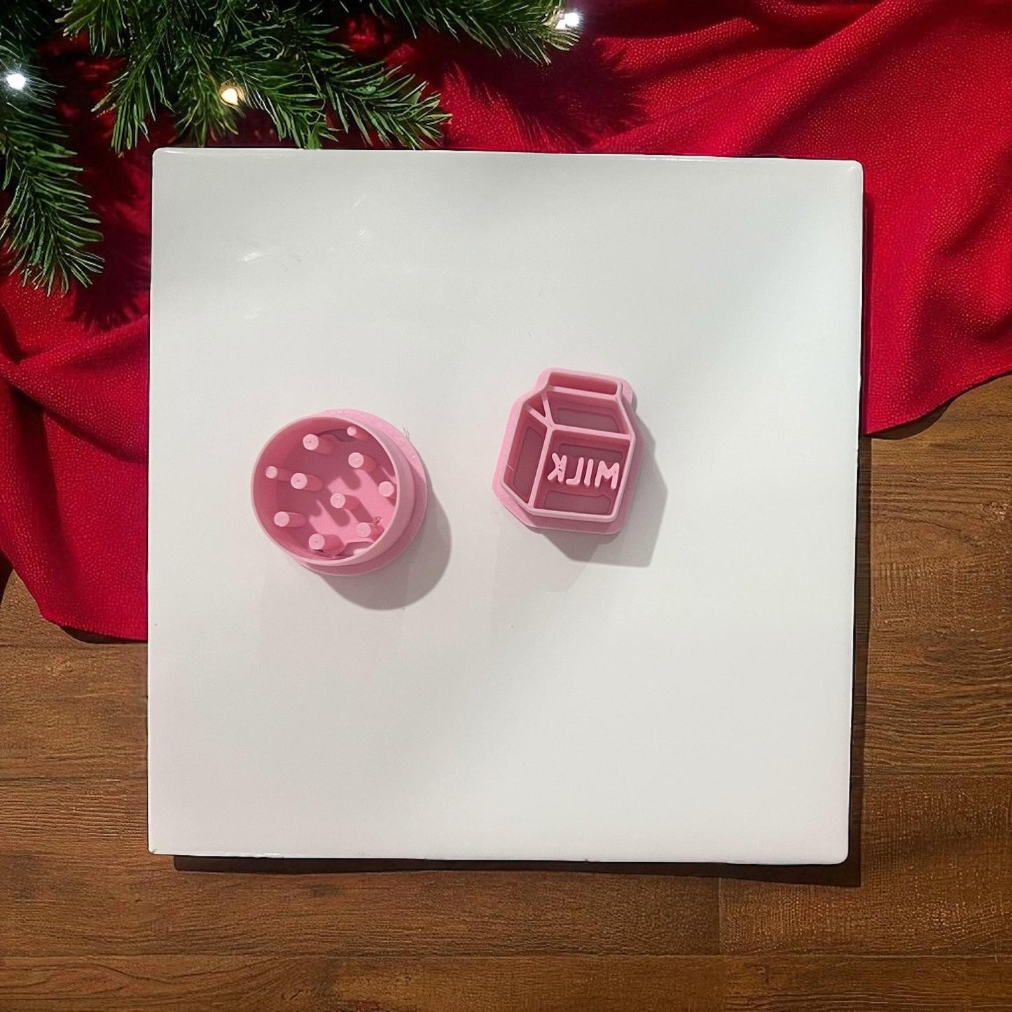 Pink milk carton clay cutter and cookie clay cutter