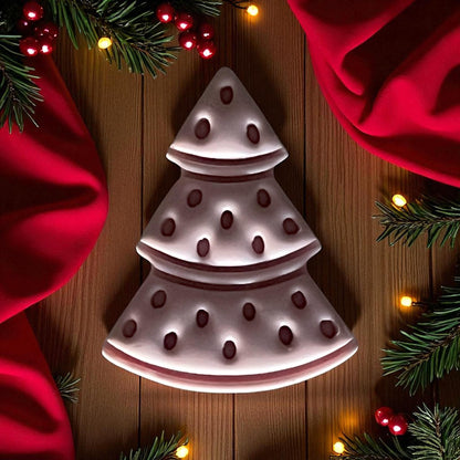 Watermelon Christmas tree clay imprint on wooden board with red fabric