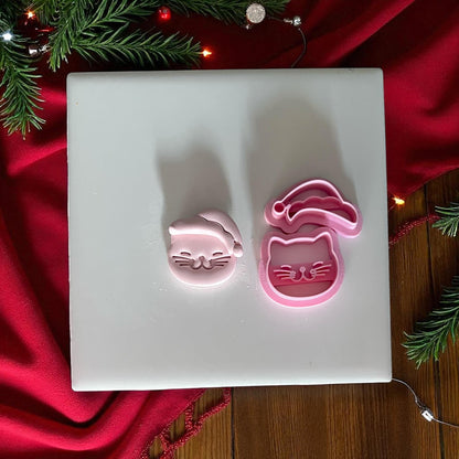 Santa kitty clay cutter and clay imprint side by side