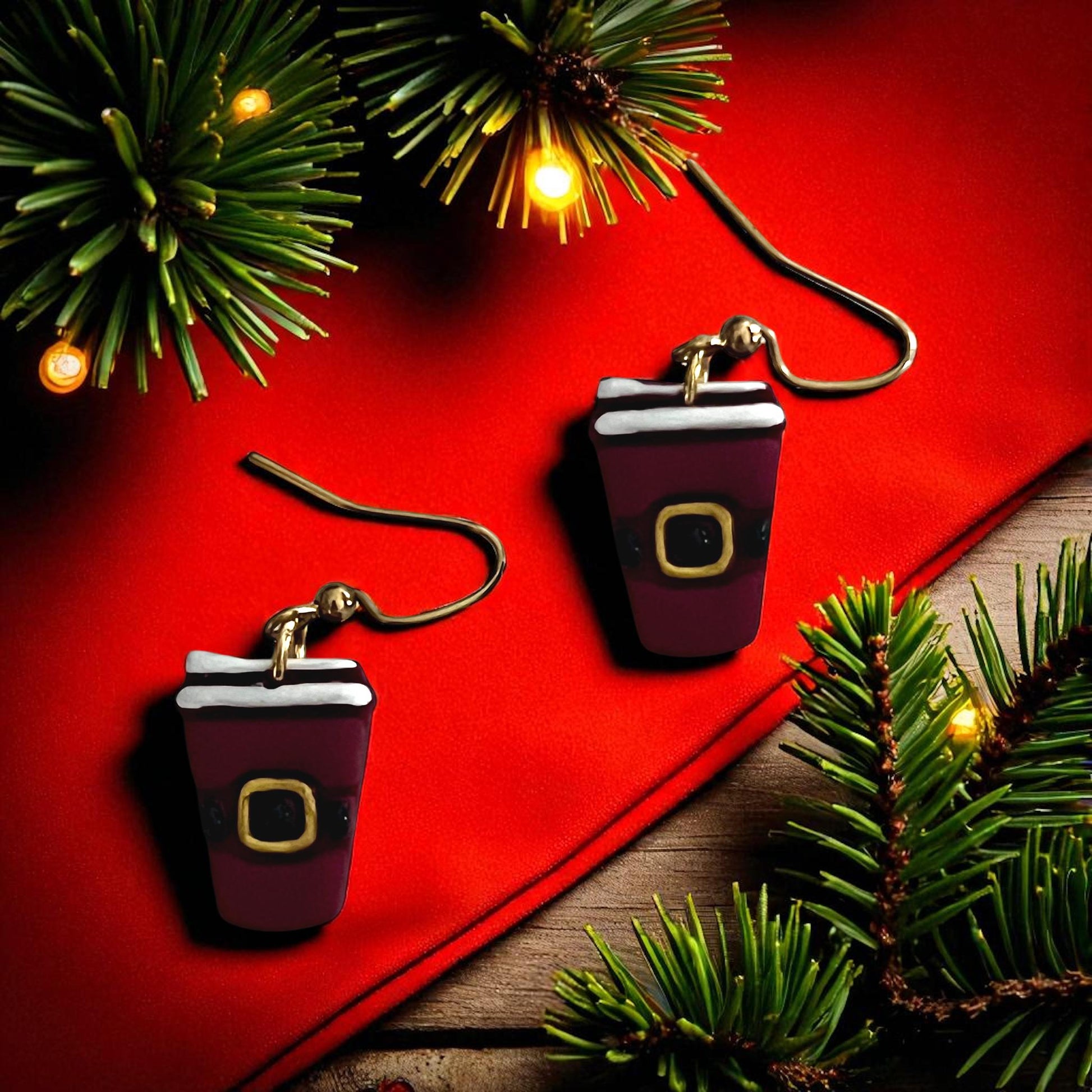 finished santa cup coffee earrings