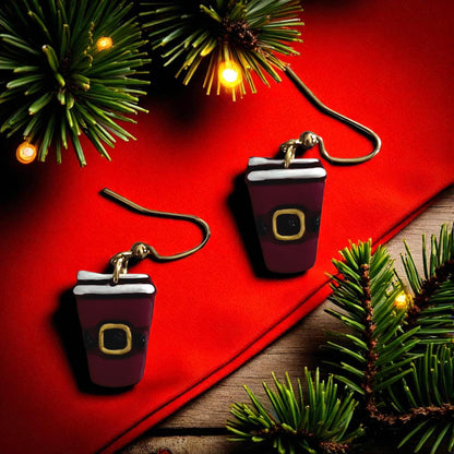 finished santa cup coffee earrings