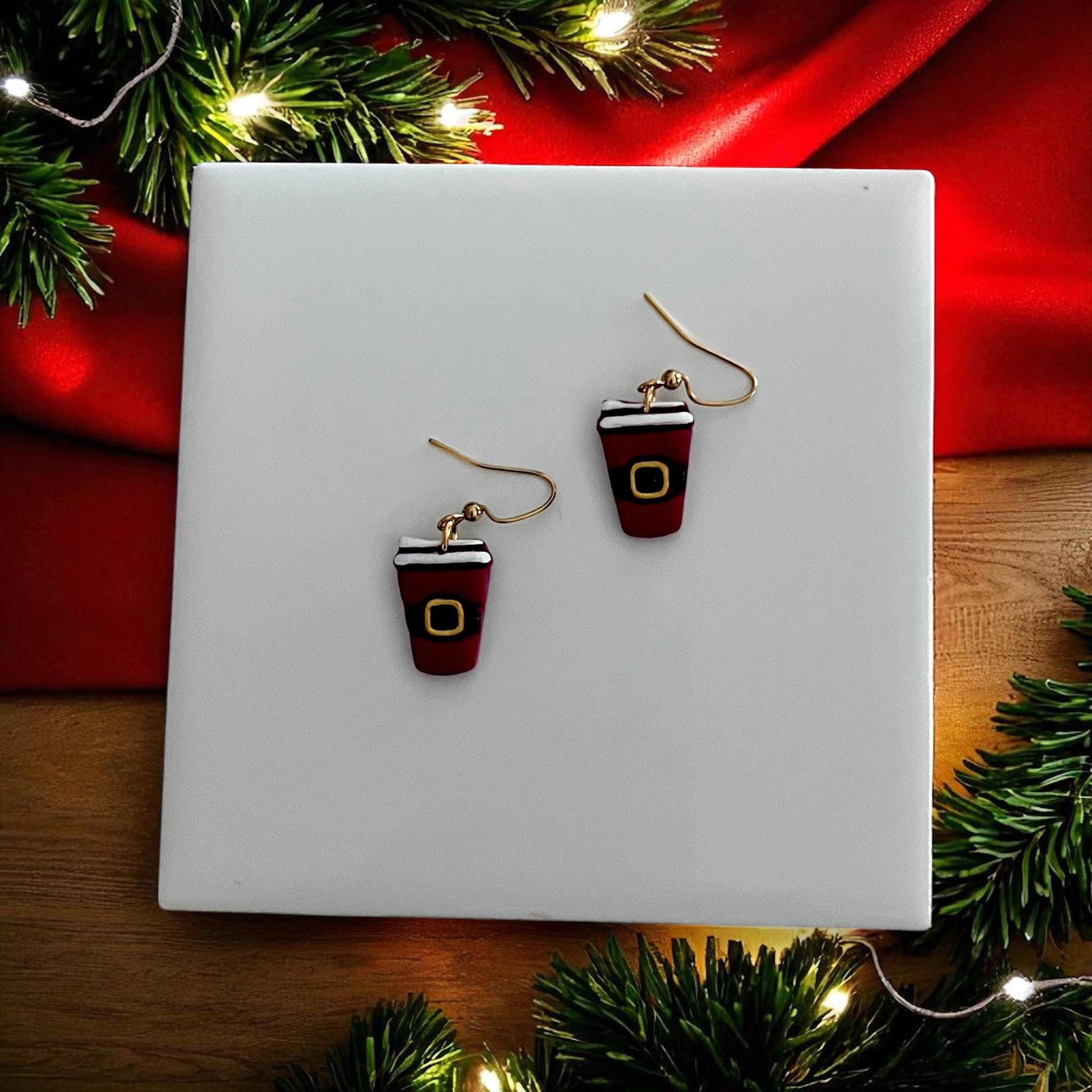finished santa cup coffee earrings