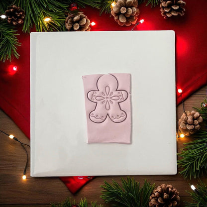 Boho gingerbread man polymer clay cutter impression with center pattern