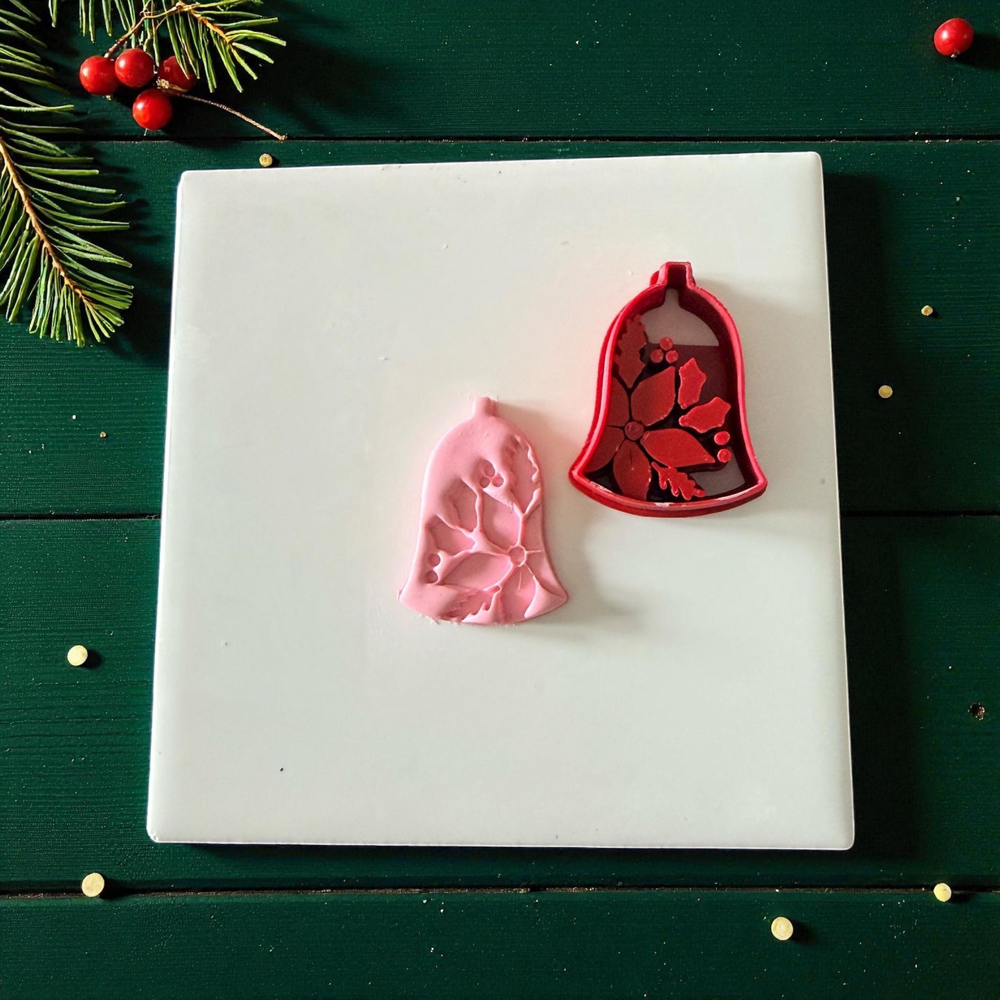 Christmas Bell Polymer Clay Cutter | Holiday Poinsettia Clay Tool | Festive Design