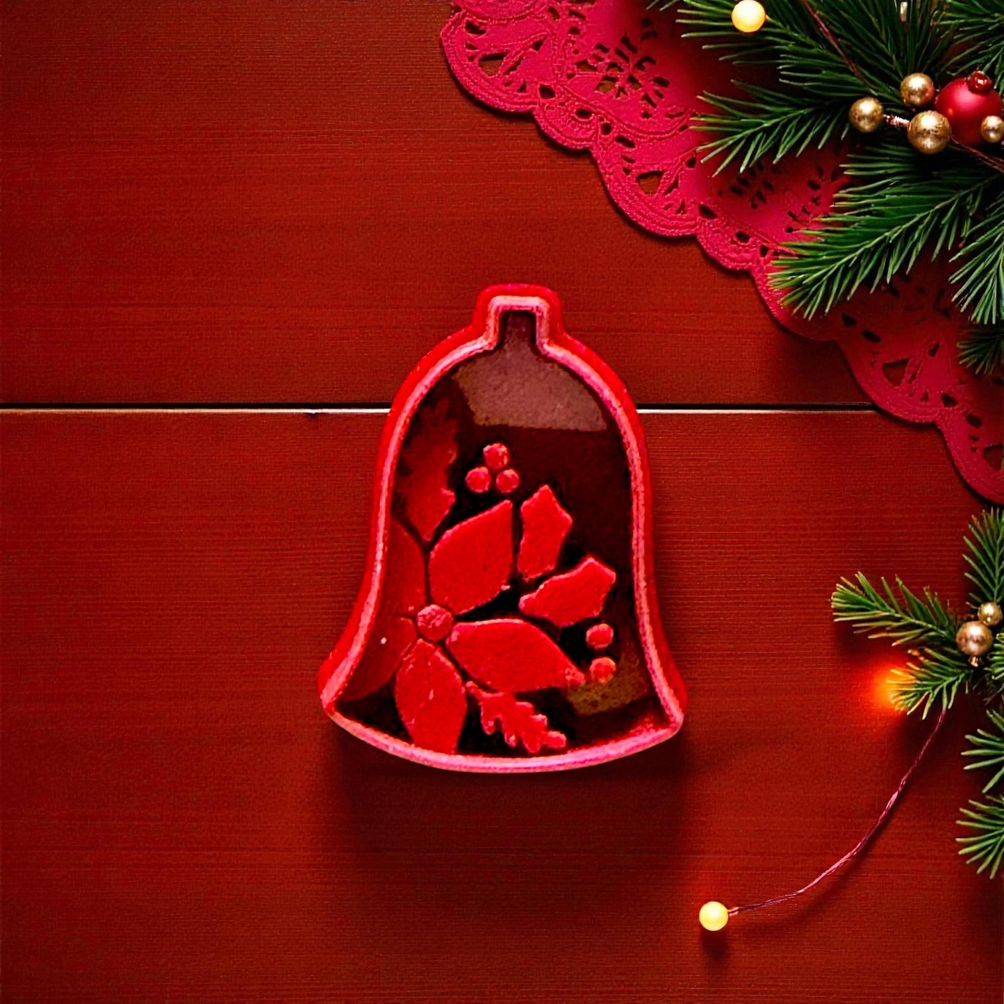 Christmas Bell Polymer Clay Cutter | Holiday Poinsettia Clay Tool | Festive Design