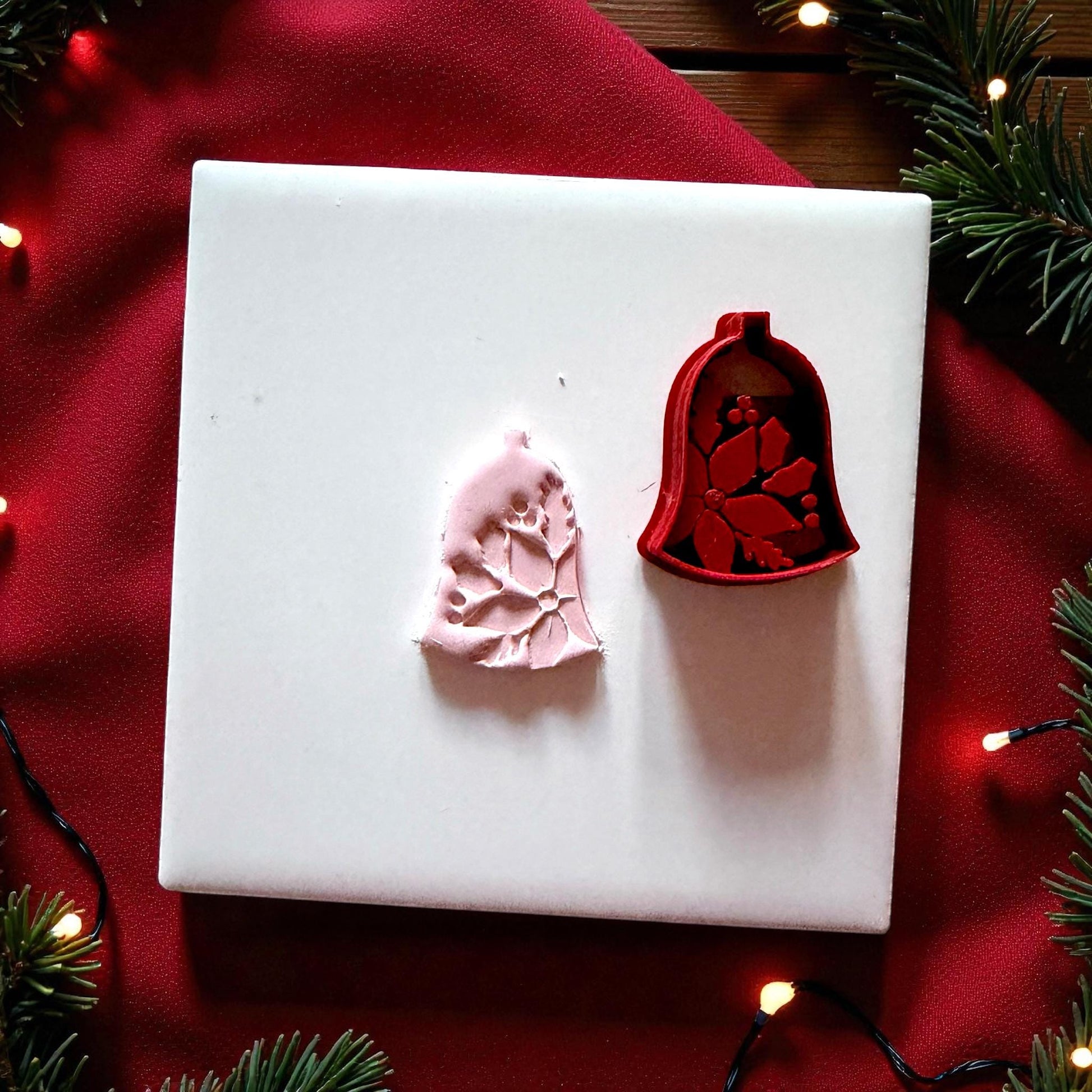 Christmas Bell Polymer Clay Cutter | Holiday Poinsettia Clay Tool | Festive Design