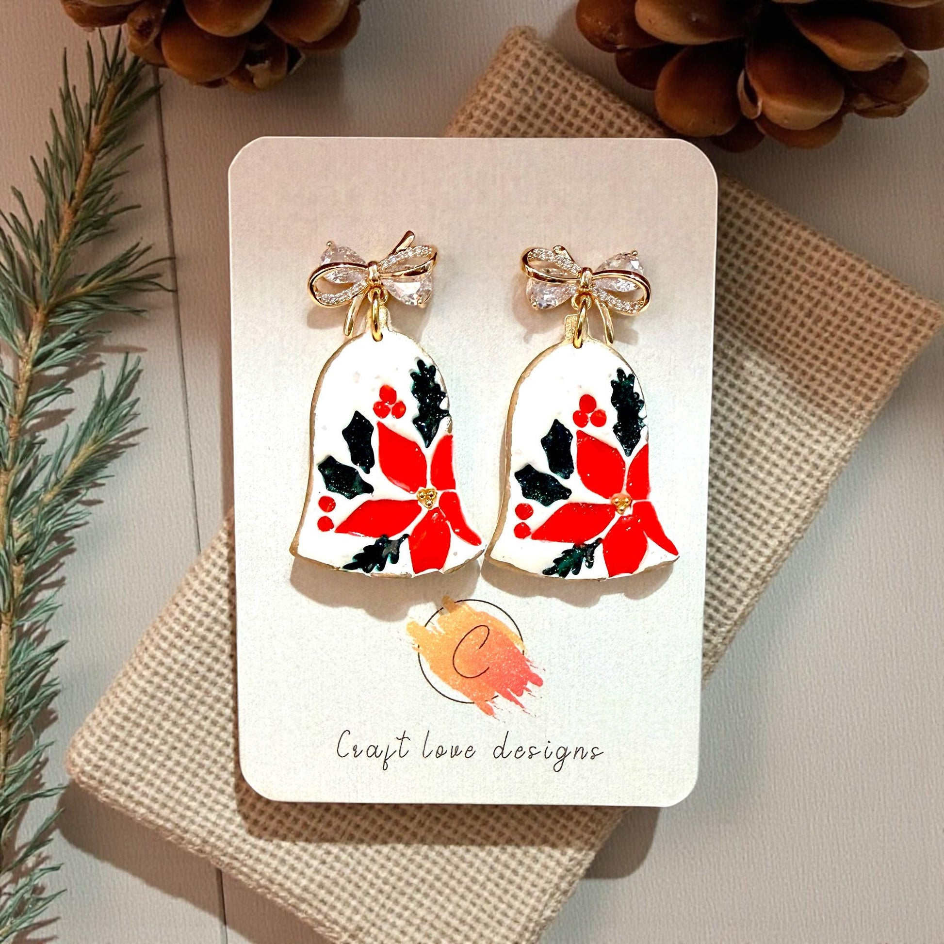 Christmas Bell Polymer Clay Cutter | Holiday Poinsettia Clay Tool | Festive Design