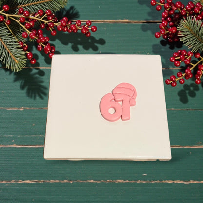 pink 67 clay impression centered on tile with greenery