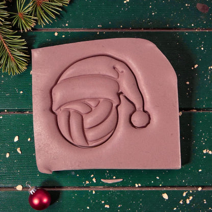 pink volleyball santa clay impression on green wood closeup