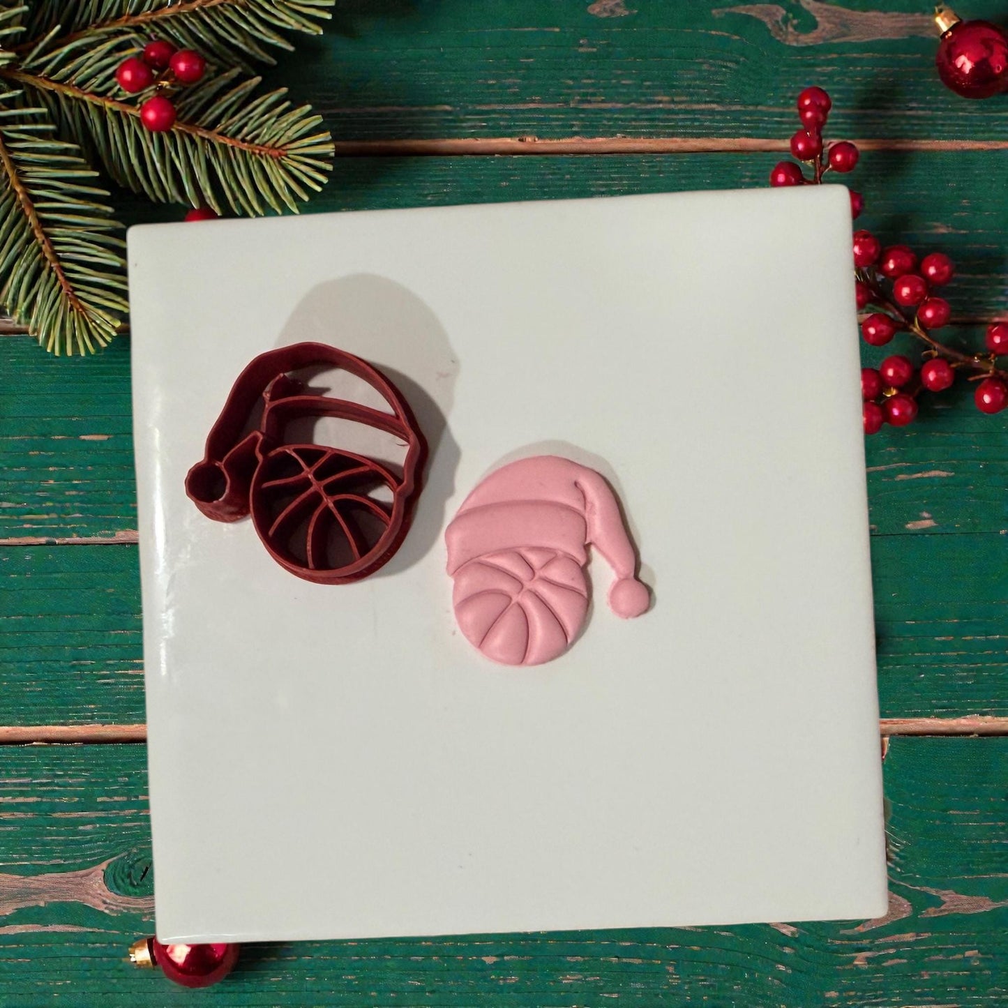 basketball santa cutter and clay piece on tile