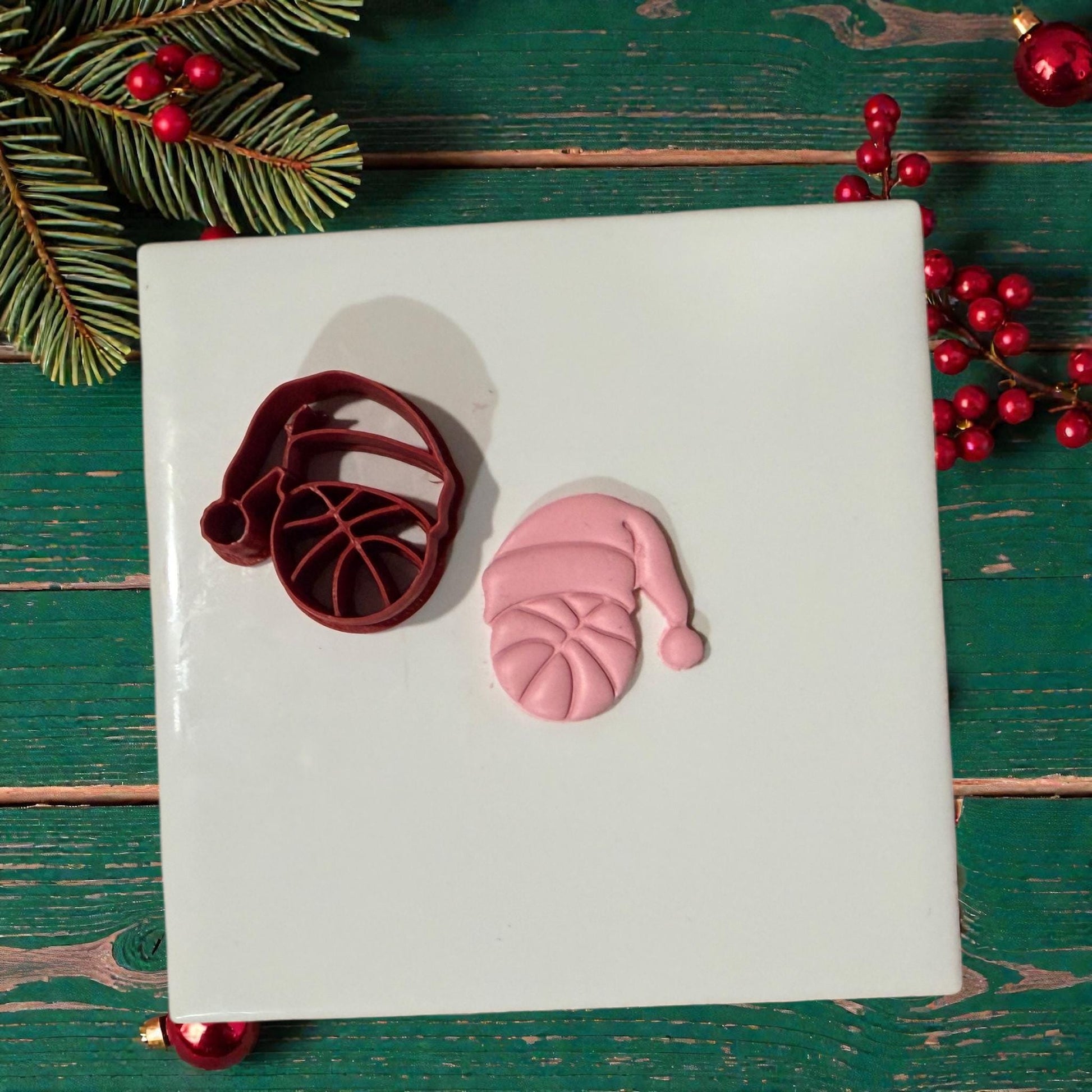 basketball santa cutter and clay piece on tile