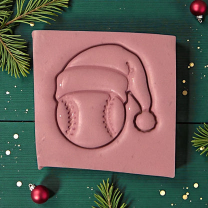 closeup baseball santa clay impression on green background