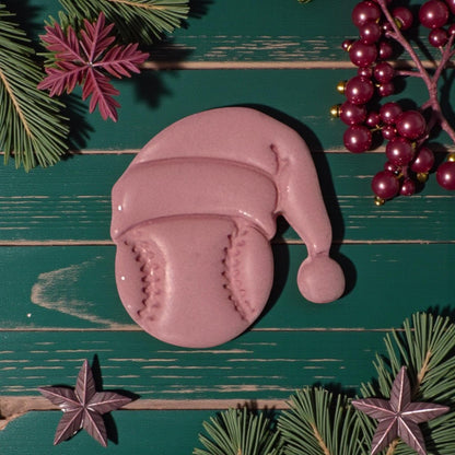 closeup pink baseball santa clay impression with holiday accents