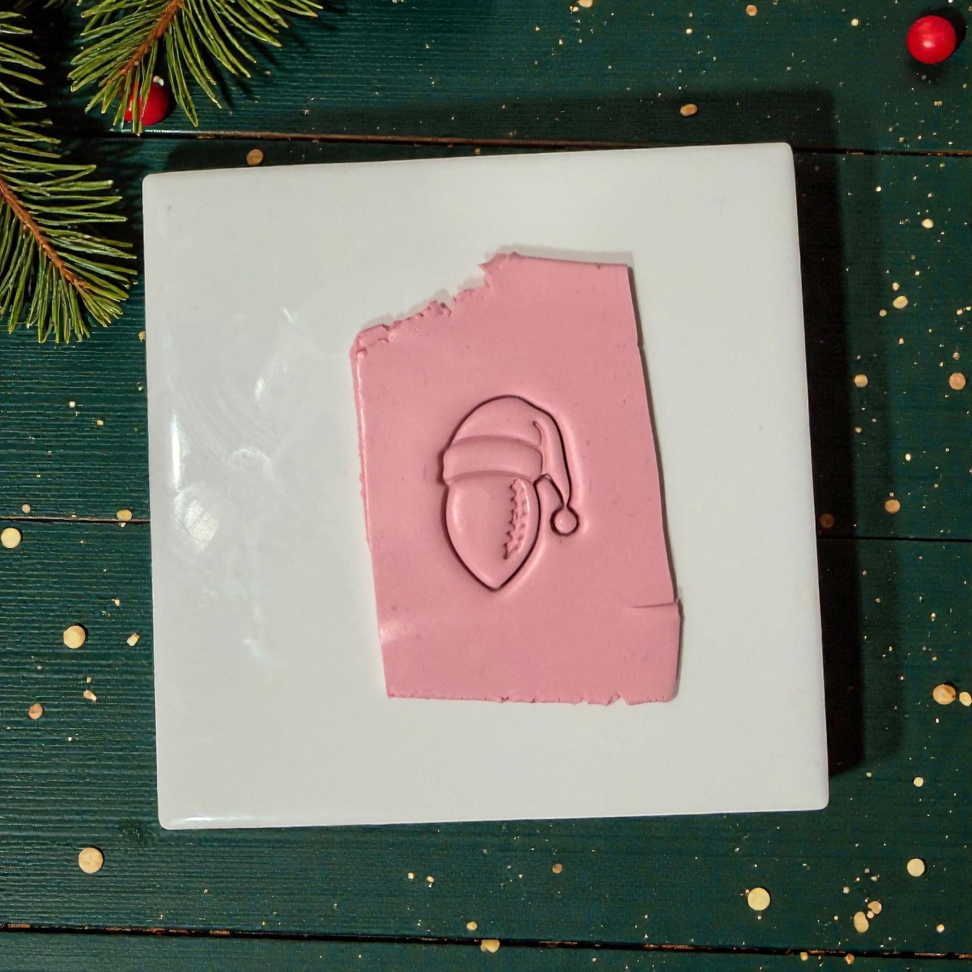 closeup football santa clay impression on green background
