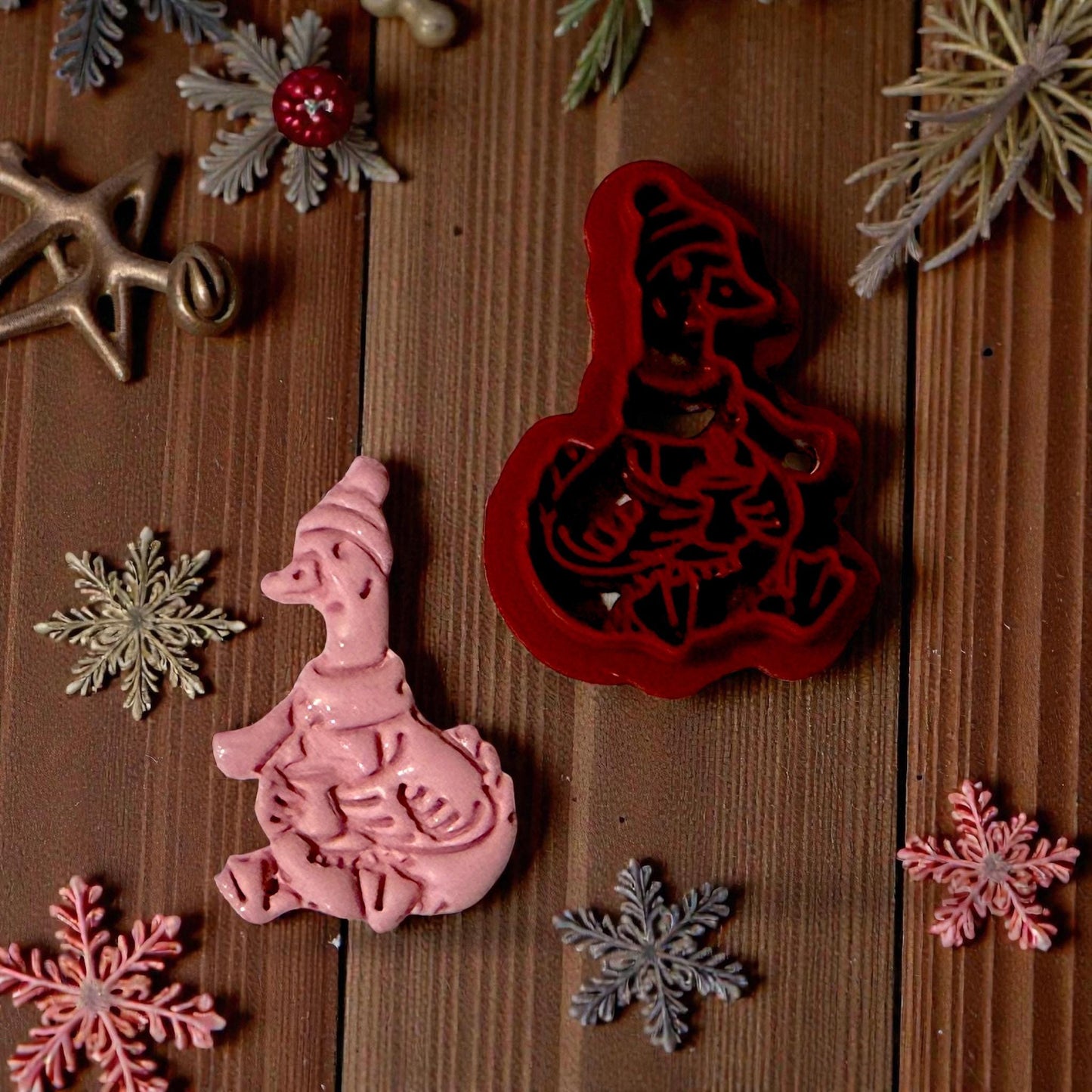 pink clay impression and cutter winter goose design