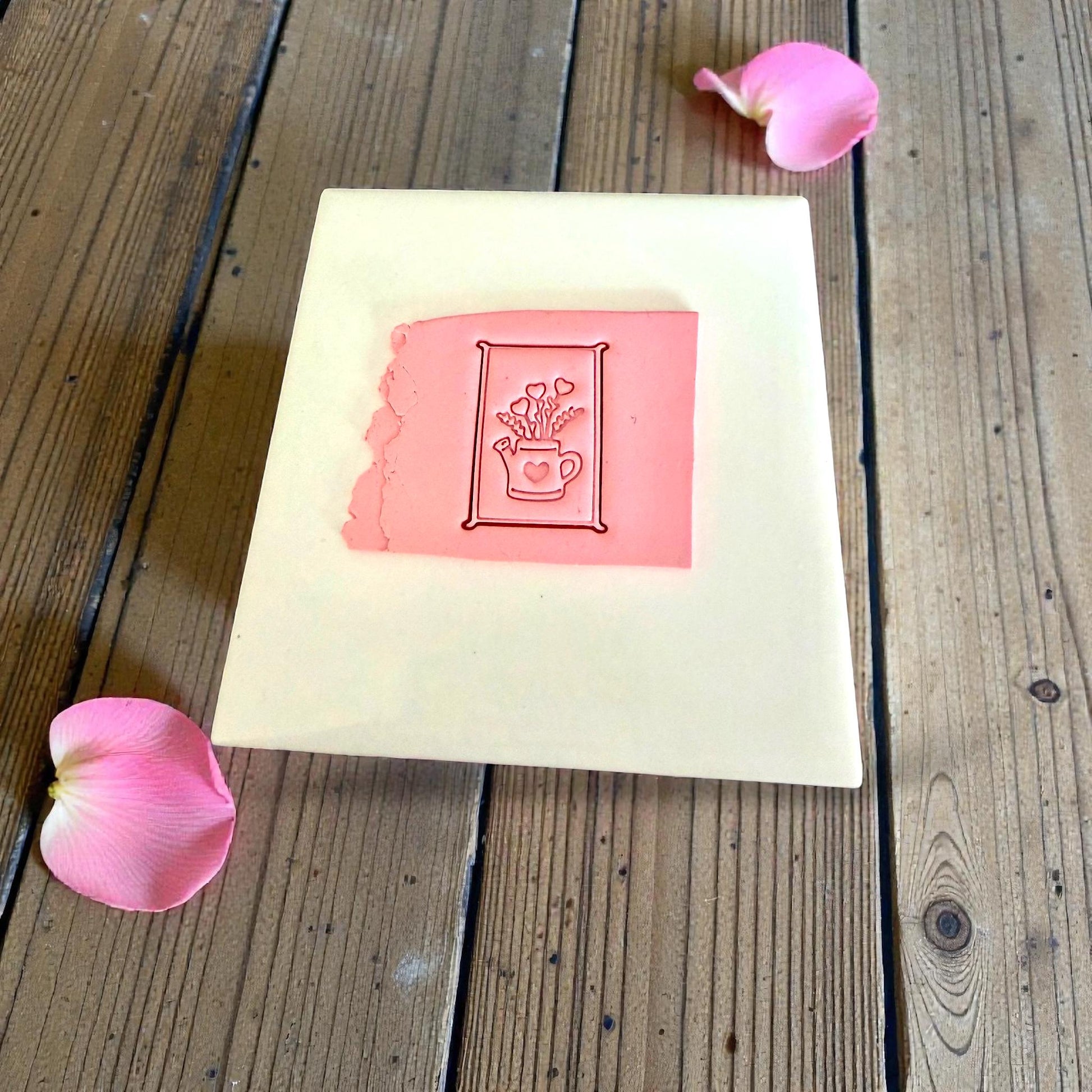 rectangular watering can floral cutter pressed in clay