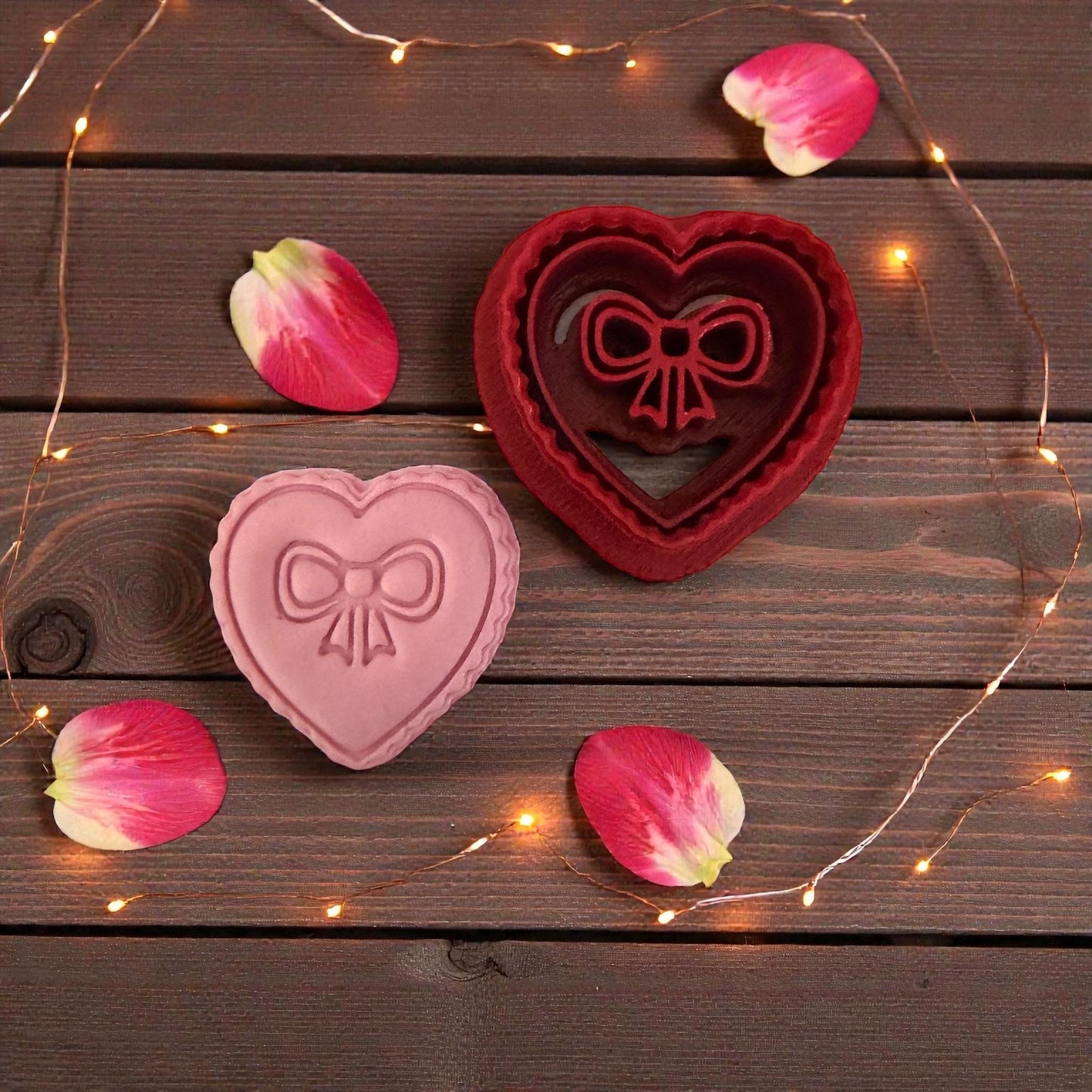 Heart bow cutter with clay impression and petals