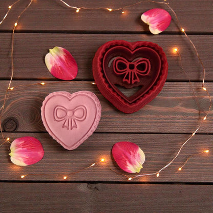 Heart bow cutter with clay impression and petals