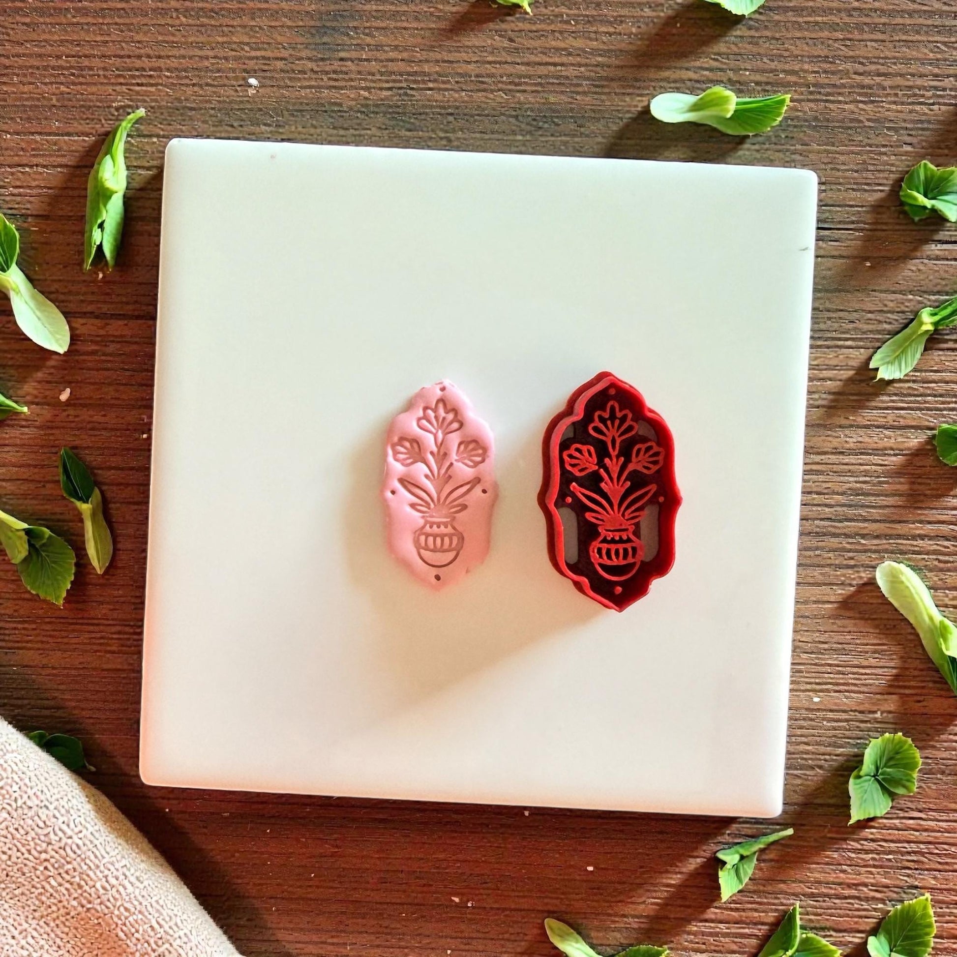 Folk Flower Vase Polymer Clay Cutter | Scandinavian Floral Design | Botanical Clay Tool for Makers and Artists