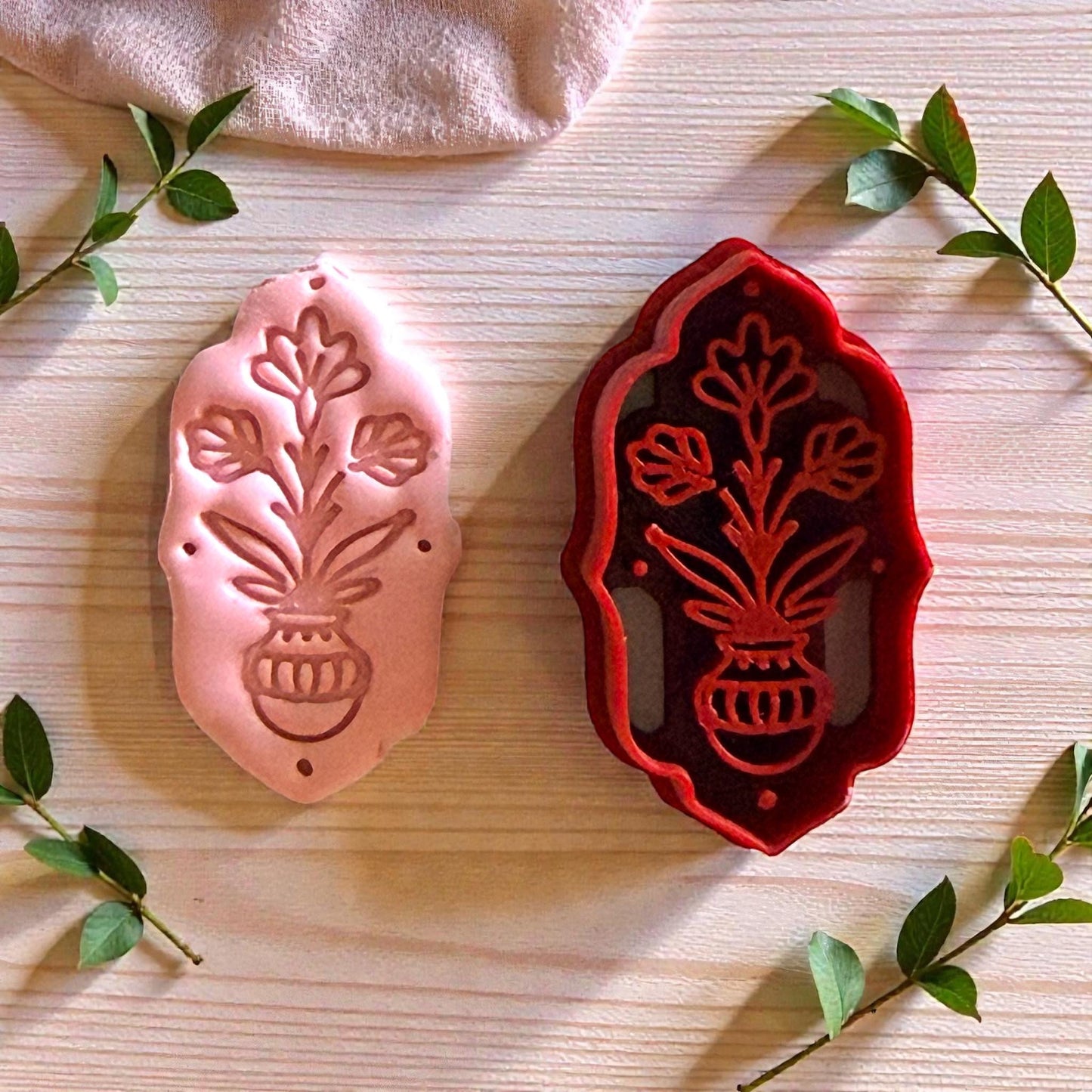 Folk Flower Vase Polymer Clay Cutter | Scandinavian Floral Design | Botanical Clay Tool for Makers and Artists