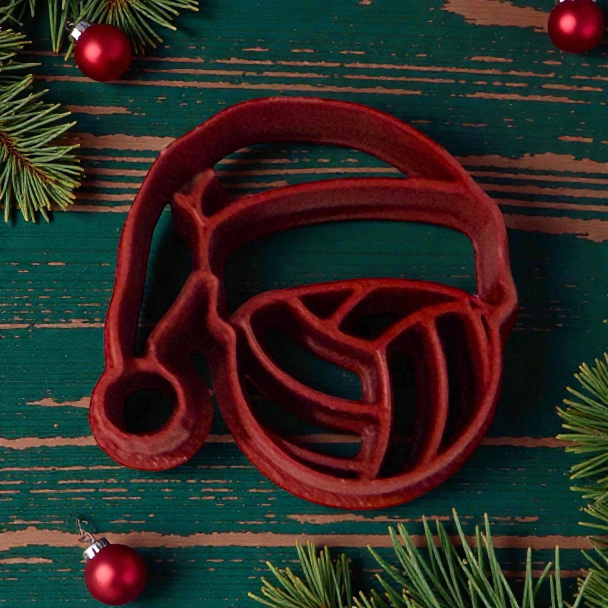 volleyball santa hat polymer clay cutter on green holiday backdrop