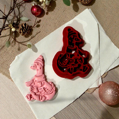 pink clay impression and cutter winter goose design close up