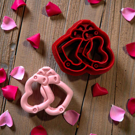 Pink heart handcuff clay charms with petals