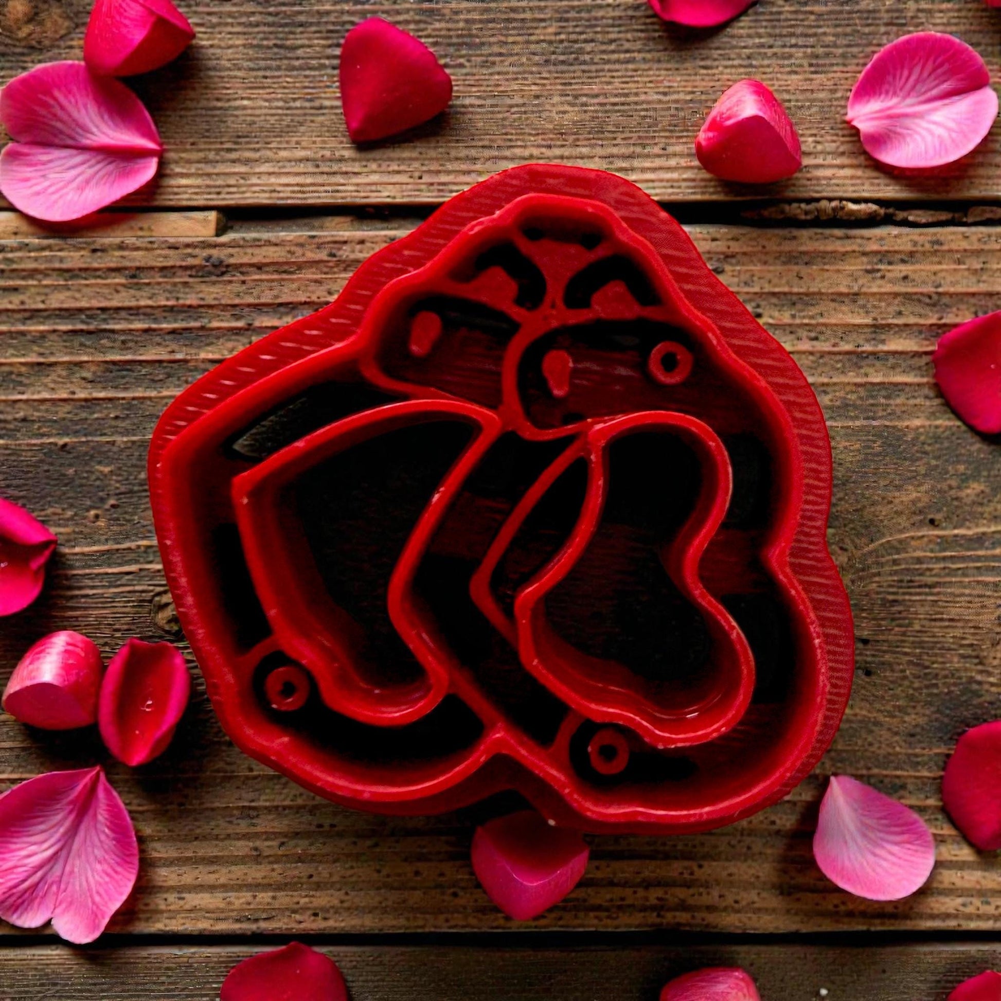 Red heart handcuff polymer clay cutter close-up
