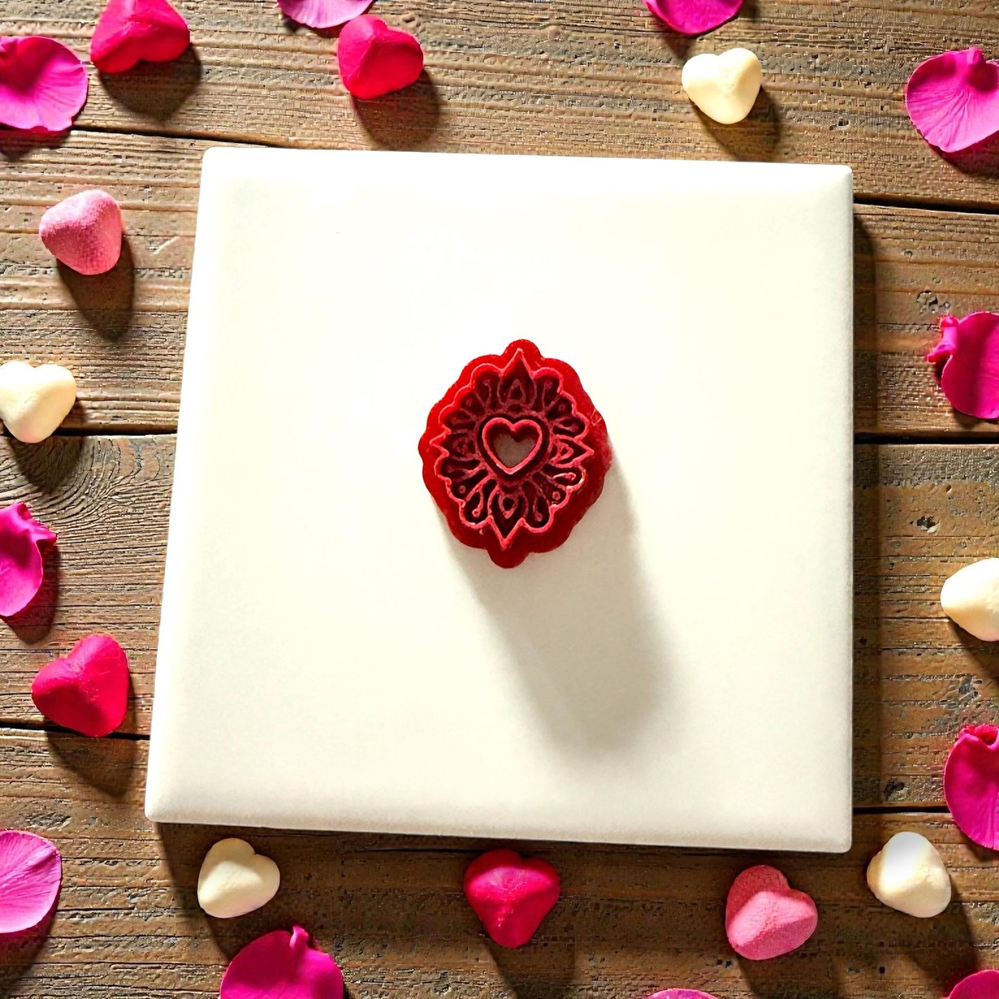 heart mandala cutter centered on tile