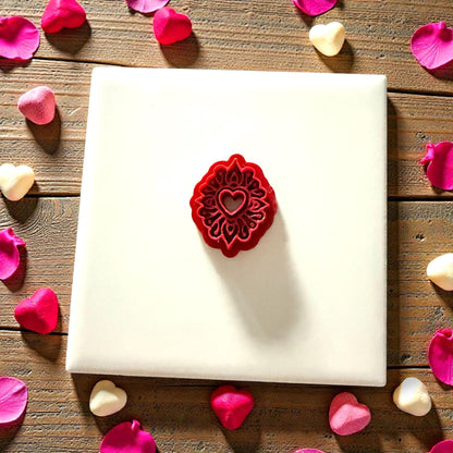 heart mandala cutter centered on tile
