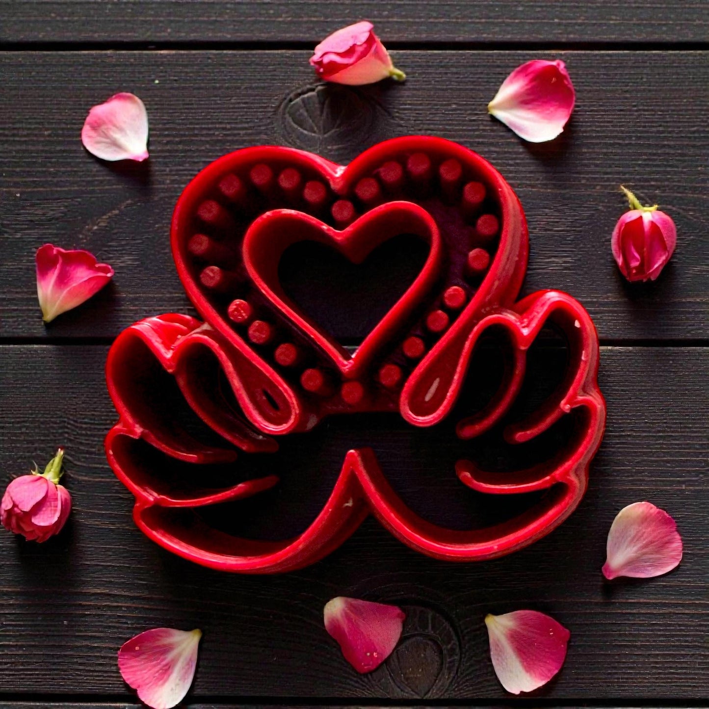 red love swan clay cutter with rose petals