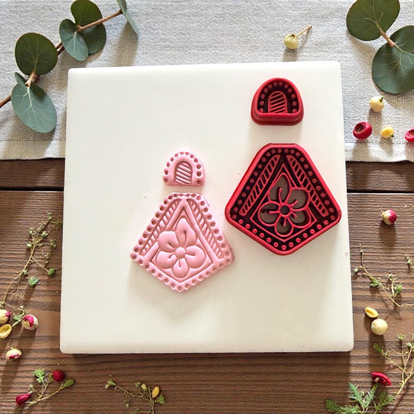 pink clay floral imprint with cutter set