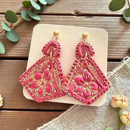 boho floral earrings on display card