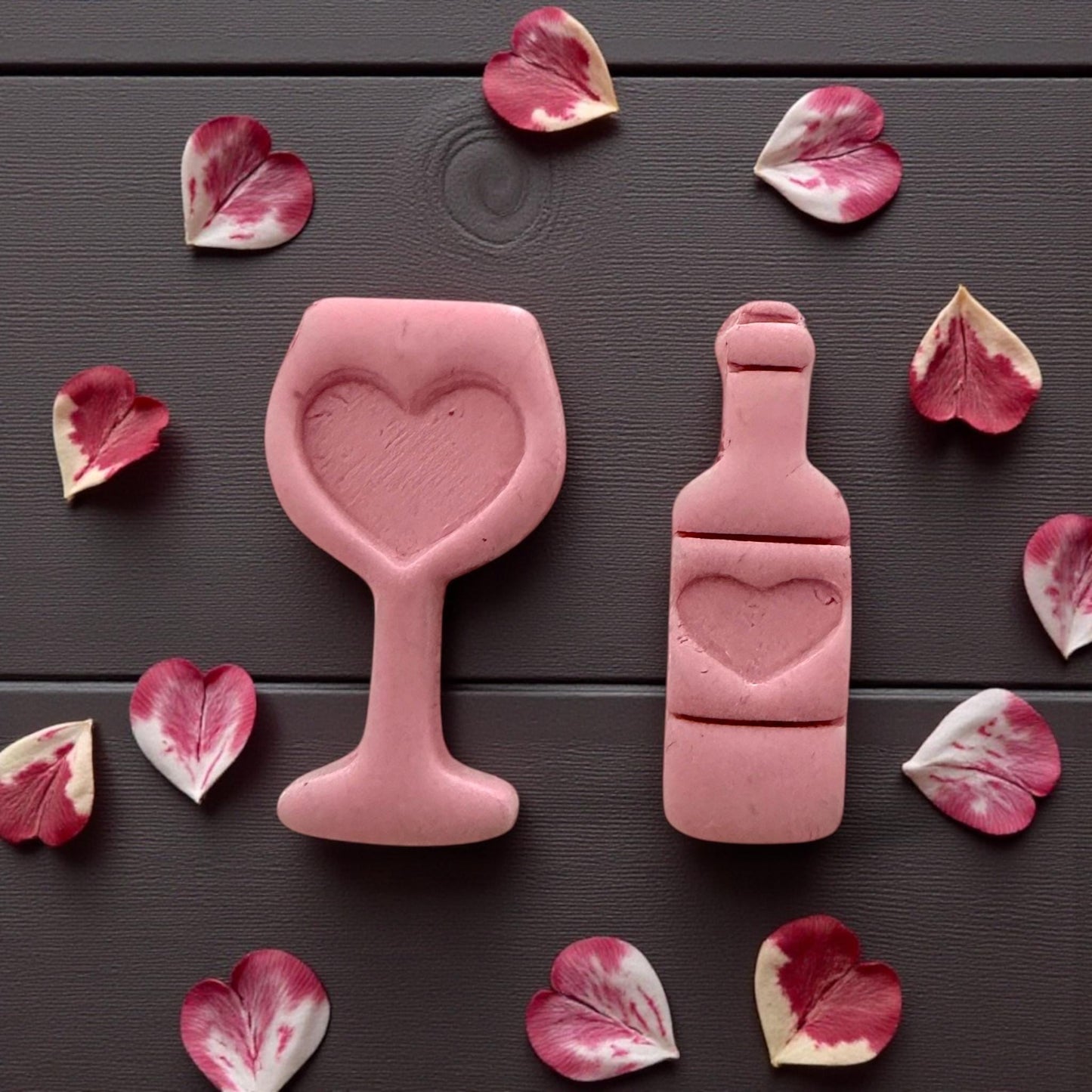 Wine glass heart cutter set for polymer clay • wine bottle clay cutter with heart detail • romantic Valentine clay cutter duo