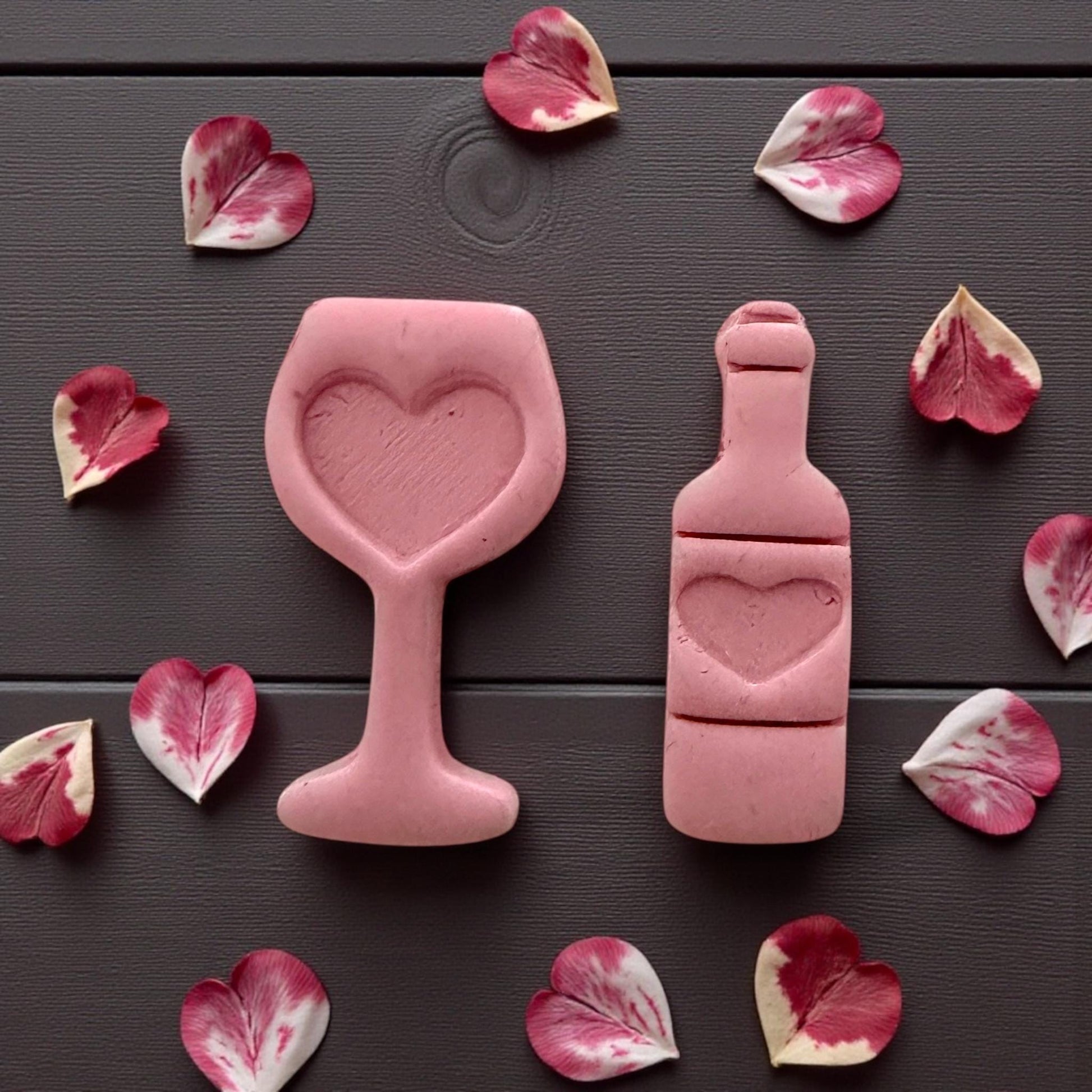 Wine glass heart cutter set for polymer clay • wine bottle clay cutter with heart detail • romantic Valentine clay cutter duo